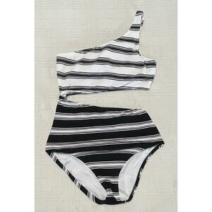 Victorias Secret White Black Large One Shoulder Cut‎ Out One Piece Swimsuit